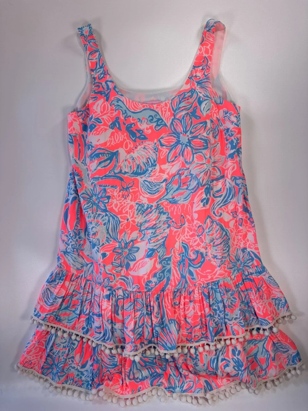 Lilly Pulitzer Women’s Nastashia Dress Coral Blue Ruffle Hem XS - Picture 2 of 14